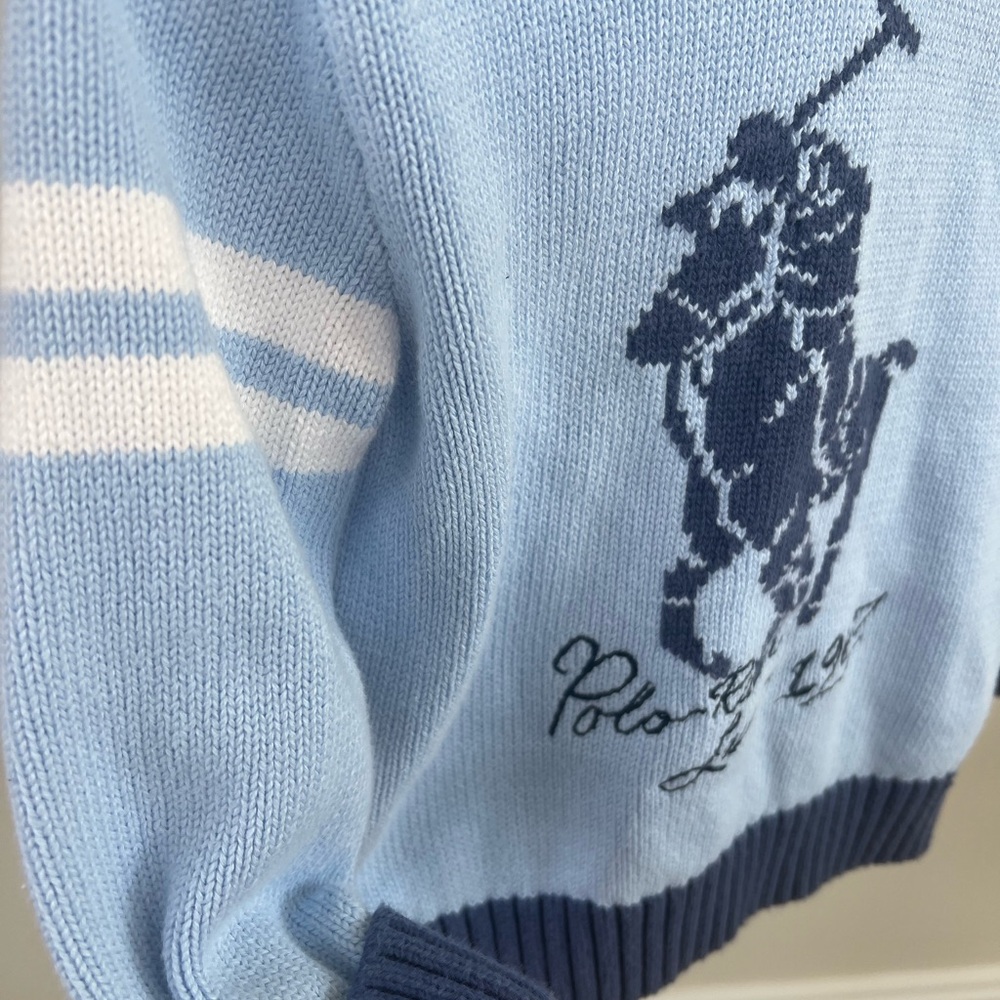 Ralph Lauren Light Blue Knit Hoodie with Navy Polo Logo - Toddler Boy 24 Months - Picture 3 of 8